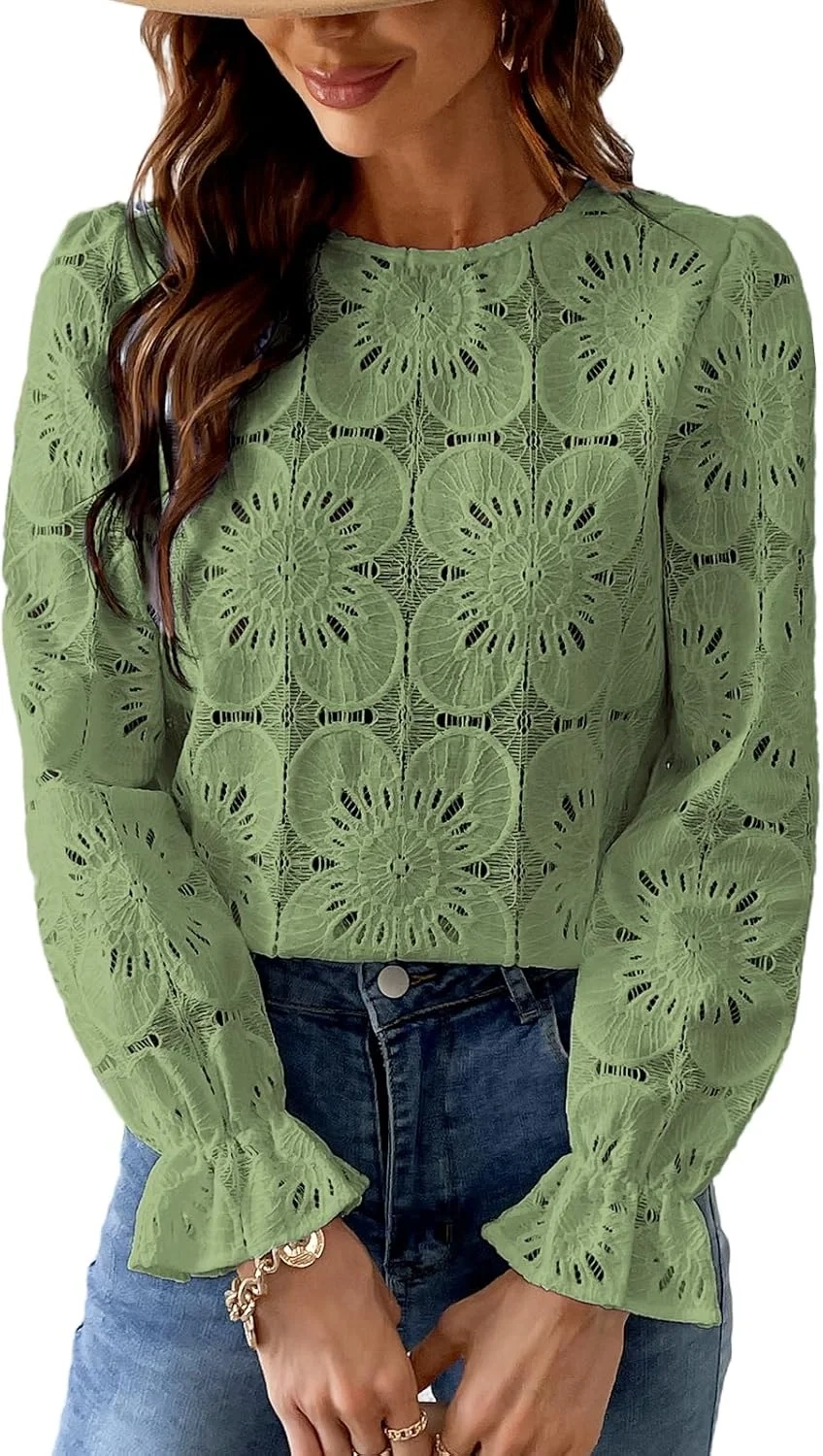 Women's Long Sleeve Cutout Blouse