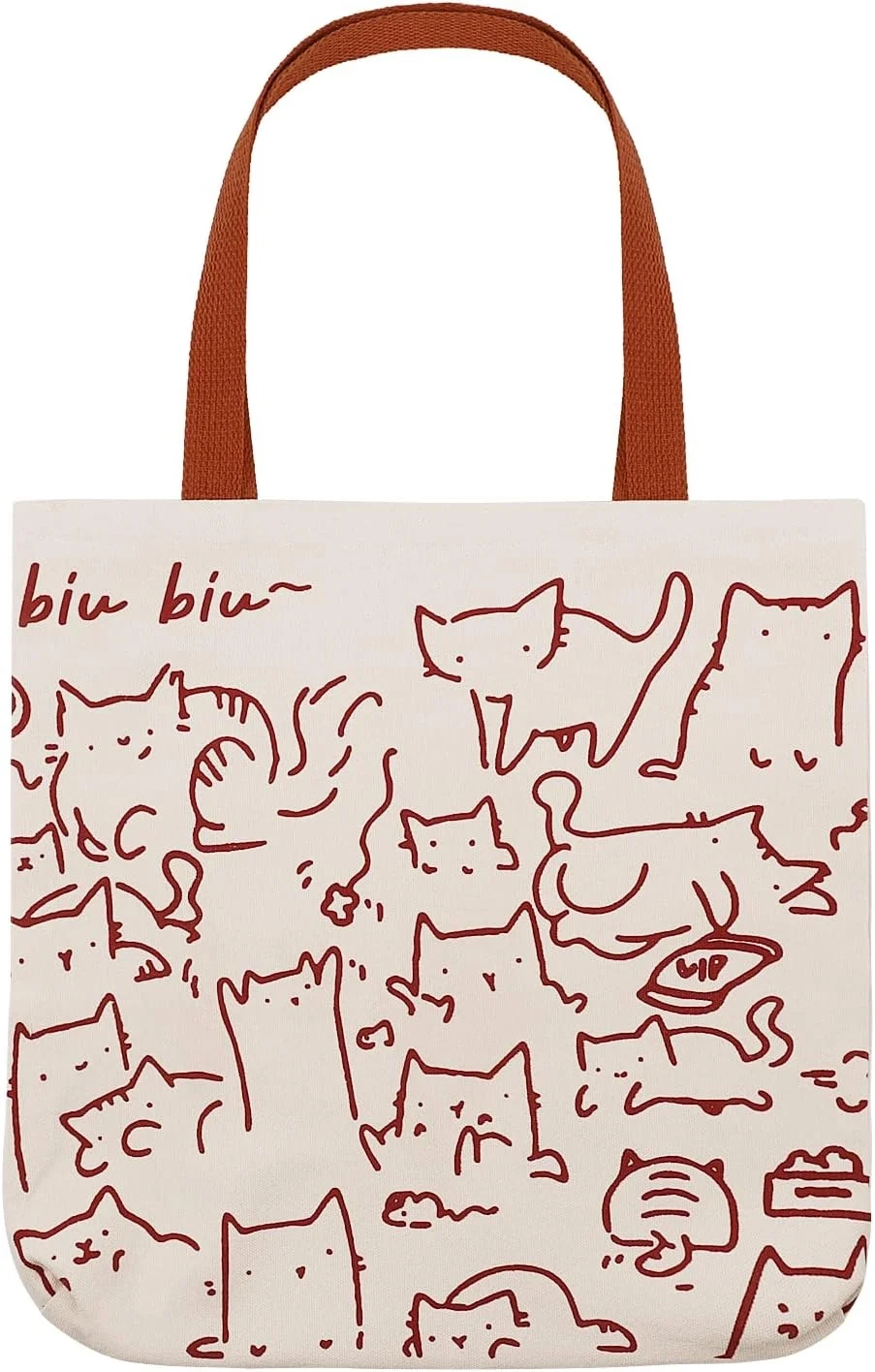 Reusable Canvas Cat Tote Bag with Zip and Pocket for Women
