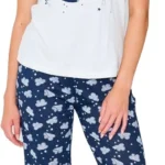 TURTLE Womens Pyjama Set  Short Sleeve Nightwear & Lounge Wear, Soft Cotton PJ Set with Printed Top and Full Length Bottoms, Comfortable Sleepwear for Women