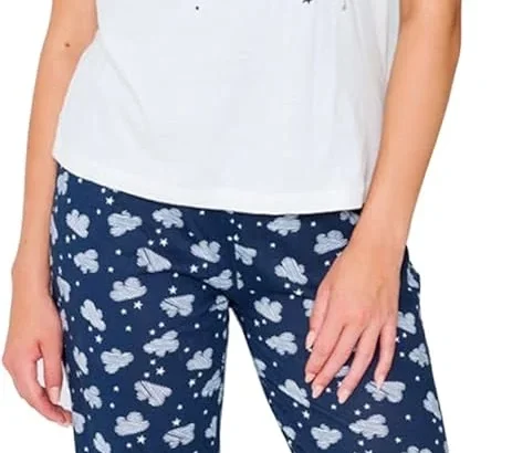 TURTLE Womens Pyjama Set  Short Sleeve Nightwear & Lounge Wear, Soft Cotton PJ Set with Printed Top and Full Length Bottoms, Comfortable Sleepwear for Women