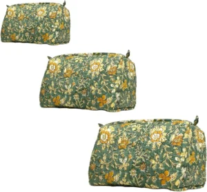 Cotton Hand Block Floral Toiletry Bag Set for Women