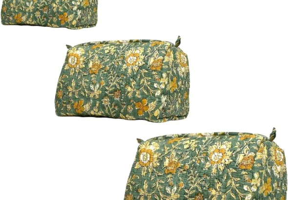 Cotton Hand Block Floral Toiletry Bag Set for Women