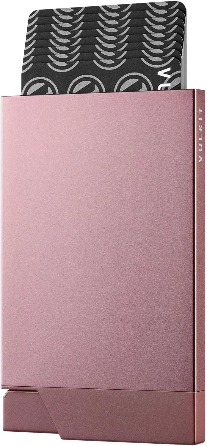 VULKIT Metal Card Holder for Women Credit Card Holders RFID Blocking Pop Up Card Wallet Slim Women's Wallet for 6-8 Cards, Rose Gold