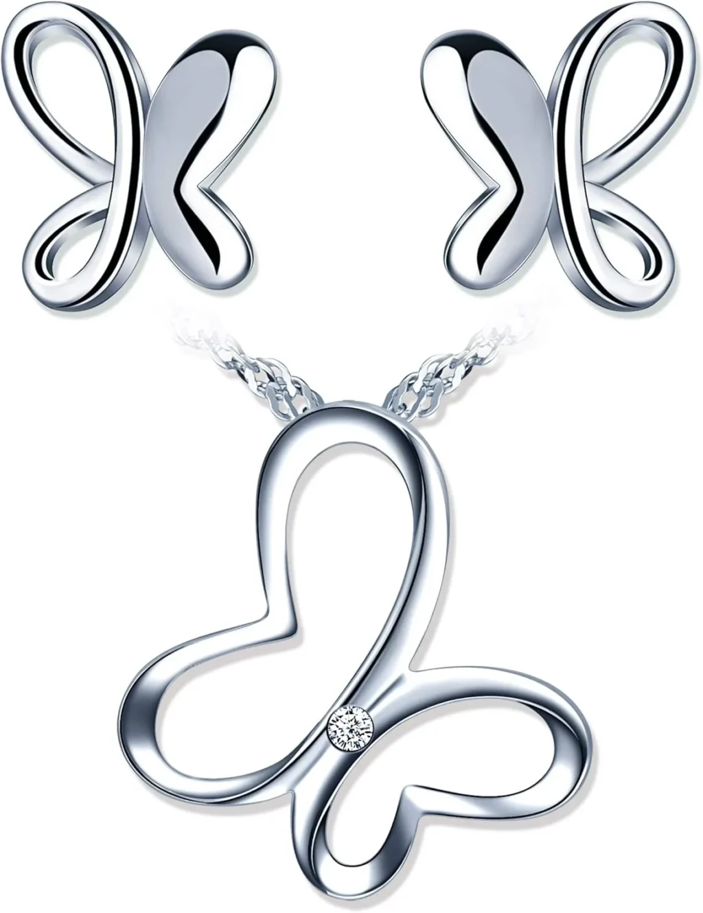 Yumilok Butterfly Jewellery Set 925 Sterling Silver Stud Earrings Necklace Set for Girls