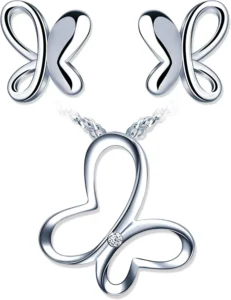 Yumilok Butterfly Jewellery Set 925 Sterling Silver Stud Earrings Necklace Set for Girls