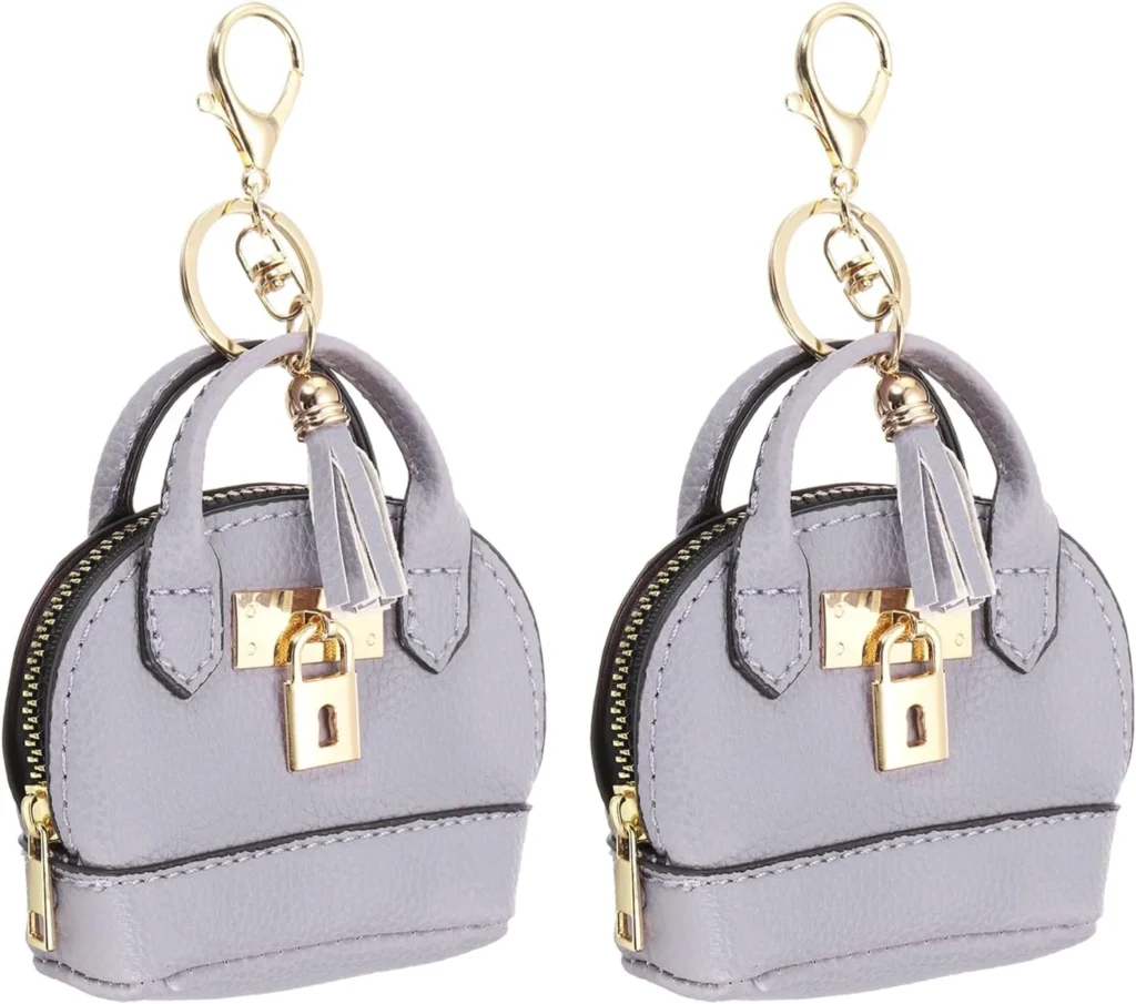 Mini Tote Bag Keychain 2 Pcs Purple PU Leather Coin Purse