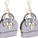 Mini Tote Bag Keychain 2 Pcs Purple PU Leather Coin Purse