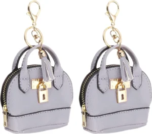 Mini Tote Bag Keychain 2 Pcs Purple PU Leather Coin Purse