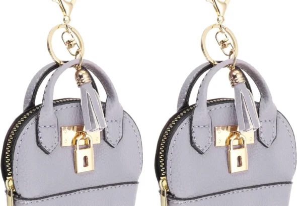 Mini Tote Bag Keychain 2 Pcs Purple PU Leather Coin Purse