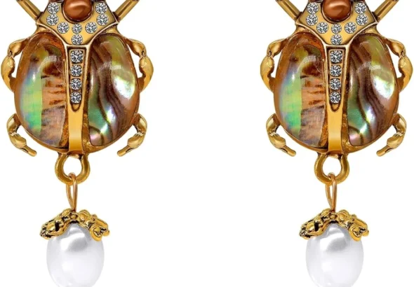 Vintage Beetle Drop Earrings in Goth Style