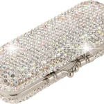 Portable Lipstick Case with Mirror and Rhinestones (Silver)