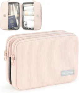 Rectangle Double Detachable Cosmetic Organizer, Clear Side Panel Portable Travel Pouches & Brushes Case for Beauty & Tech Accessories, Gift for Women
