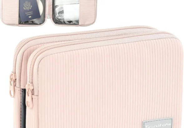 Rectangle Double Detachable Cosmetic Organizer, Clear Side Panel Portable Travel Pouches & Brushes Case for Beauty & Tech Accessories, Gift for Women