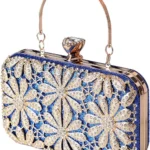 Rhinestone Flower Evening Bag for Women Sparkly Sequin Purse Crystal Clutch Bag Bridal Wedding Handbag Glitter Shoulder Bag Elegant Crossbody Bag for Cocktail Prom Party Wedding Banquet Blue