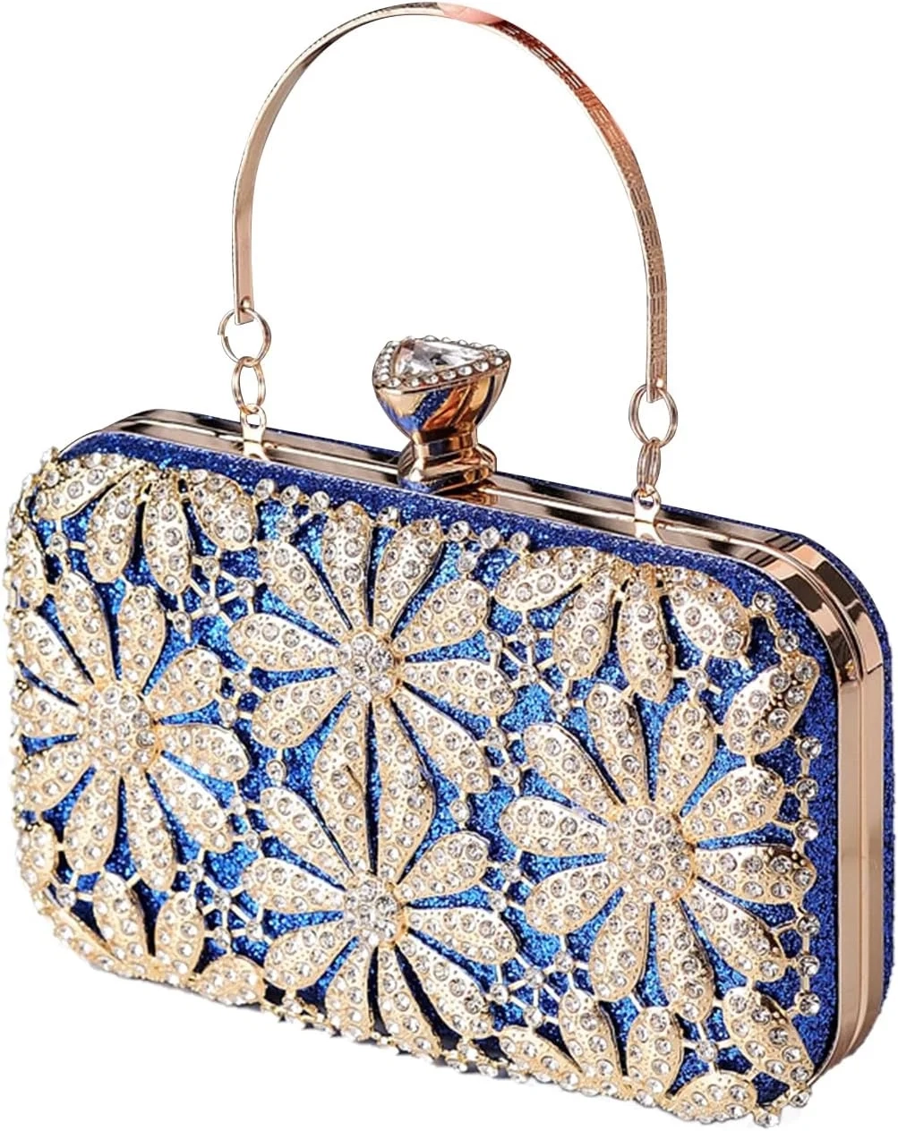 Rhinestone Flower Evening Bag for Women Sparkly Sequin Purse Crystal Clutch Bag Bridal Wedding Handbag Glitter Shoulder Bag Elegant Crossbody Bag for Cocktail Prom Party Wedding Banquet Blue