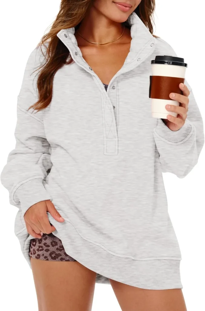 Gacaky Womens Oversized Sweatshirts Casual Button Henley Neck Long Sleeve Pullover Fleece Loose Fit Fall Tops Fashion Outfits