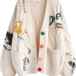 Womens Cable Knit Cardigan with Embroidery