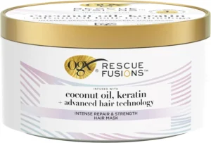 OGX Rescue Fusions Intense Repair & Strength Hair Mask, Infused with Coconut Oil, Keratin and Advanced Hair Technology, Clinically Proven to Visibly Repair Hair in One Use, 285ml