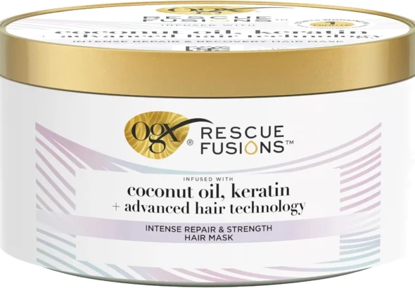 OGX Rescue Fusions Intense Repair & Strength Hair Mask, Infused with Coconut Oil, Keratin and Advanced Hair Technology, Clinically Proven to Visibly Repair Hair in One Use, 285ml