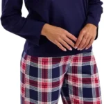 Women's Cotton Pyjama Set with Printed Pants and Long Sleeve Top