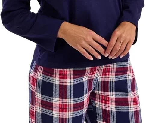 Women's Cotton Pyjama Set with Printed Pants and Long Sleeve Top