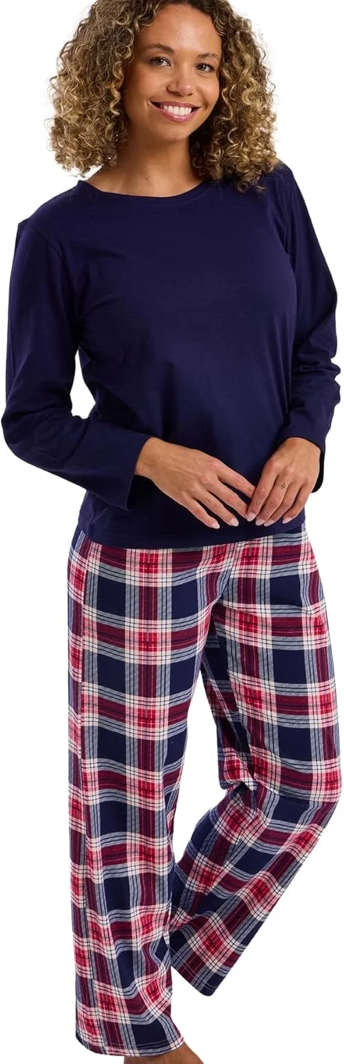 Women's Cotton Pyjama Set with Printed Pants and Long Sleeve Top