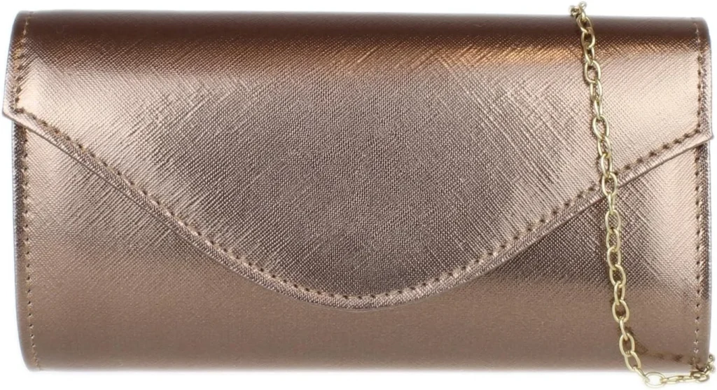 Girly Handbags Womens Faux Leather Metallic Plain Clutch Bag