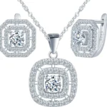 Yumilok Cubic Zirconia 925 Sterling Silver Round Square Jewelry Set Pendant Necklace Earrings for women Party Wedding