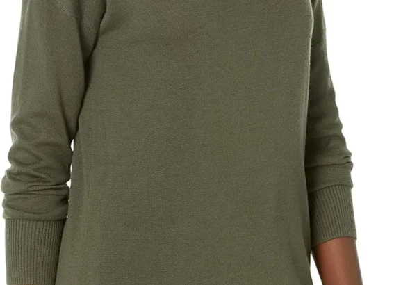 Amazon Essentials Women's Regular Fit Lightweight Long-Sleeved V-Neck Tunic Jumper (Available in Plus Size), Dark Olive, M