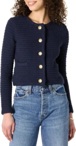 Amazon Essentials Women's Regular Fit Midweight Cotton Fluffy Smart Cardigan with Gold Buttons