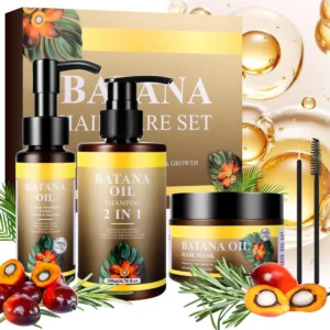 Batana Oil Hair Care Set, Including 2 In 1 Batana Shampoo, Batana Hair Mask and Batana Oil Set, Repairs Frizzy Hair, Deep Nourishes Scalp, Smooth Hair Travel Set for Women and Men