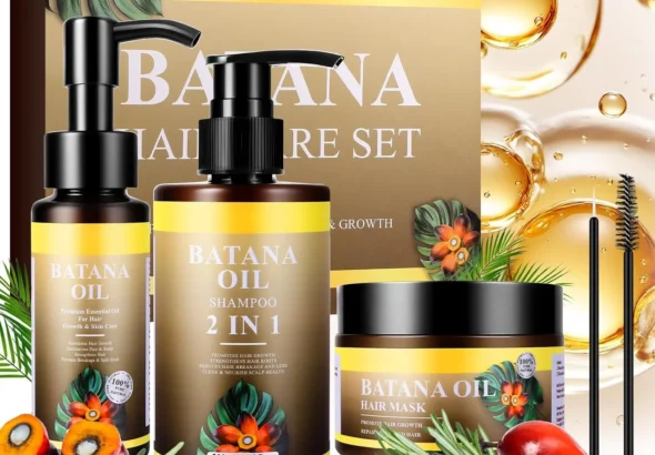Batana Oil Hair Care Set, Including 2 In 1 Batana Shampoo, Batana Hair Mask and Batana Oil Set, Repairs Frizzy Hair, Deep Nourishes Scalp, Smooth Hair Travel Set for Women and Men