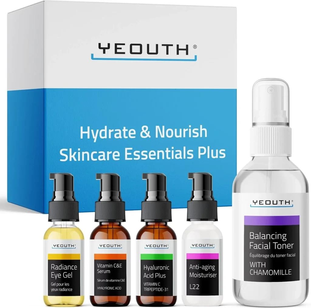 YEOUTH Valentines Day Gifts Skin Care Set: Hyaluronic Acid Serum for Face, Vitamin C Serum, Facial Toner, Under Eye Gel, Face Cream, Skincare Gift Set for Women & Men 5-Piece