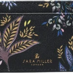 Sara Miller London Credit Card Holder, Women's Slim Wallet, Holds up to 4 Cards, Faux Leather, Botanic Black