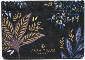 Sara Miller London Credit Card Holder, Women's Slim Wallet, Holds up to 4 Cards, Faux Leather, Botanic Black