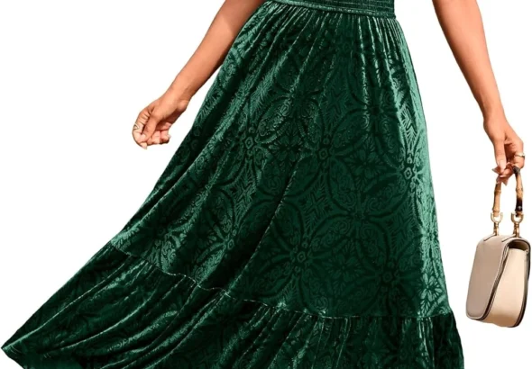 Women's Velvet Floral Maxi Dress for Fall Winter