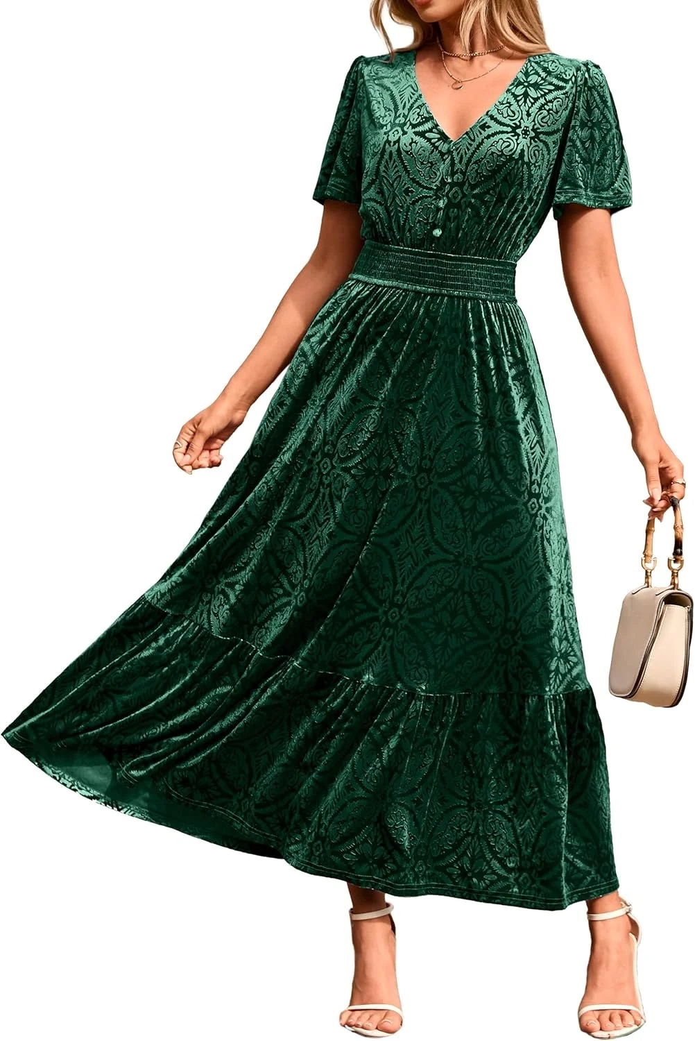 Women's Velvet Floral Maxi Dress for Fall Winter