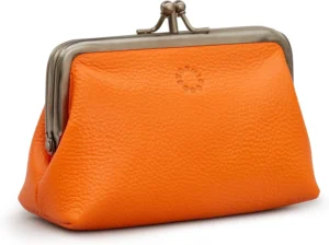 Genuine Leather Triple Frame Aubrey Purse by Yoshi (Orange)