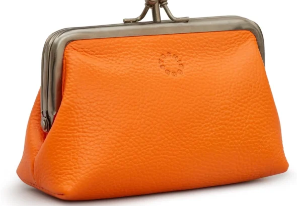 Genuine Leather Triple Frame Aubrey Purse by Yoshi (Orange)