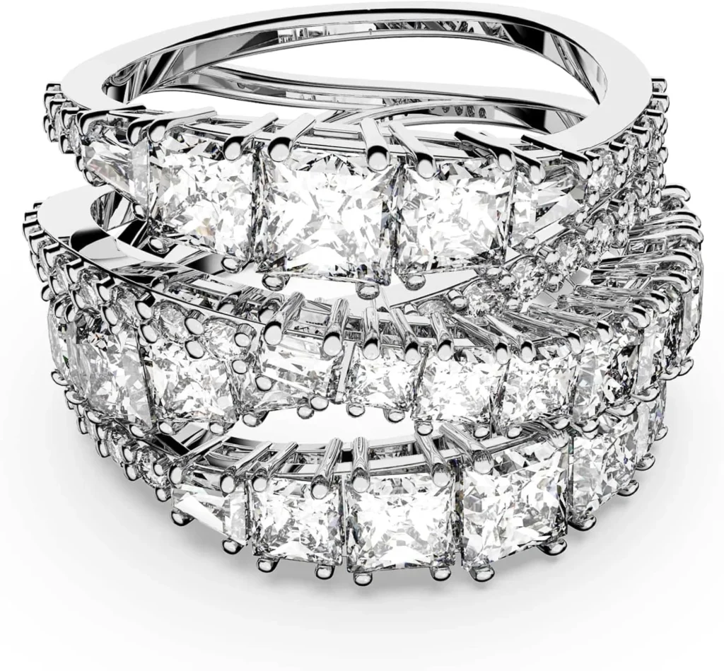Swarovski Hyperbola Ring, Mixed cuts, White, Rhodium plated