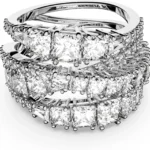 Swarovski Hyperbola Ring, Mixed cuts, White, Rhodium plated