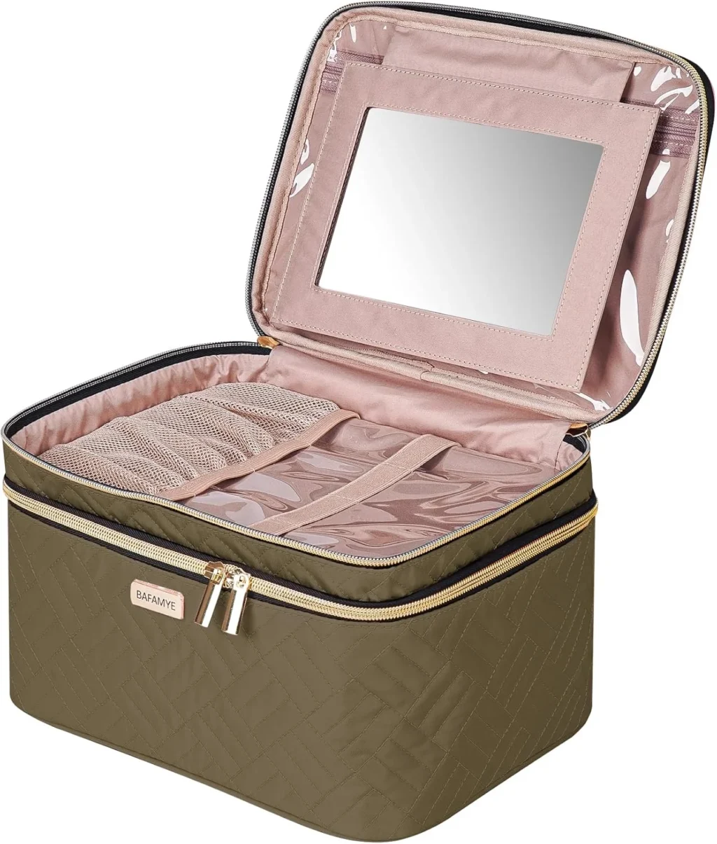 Double Layer Travel Makeup Bag with Mirror