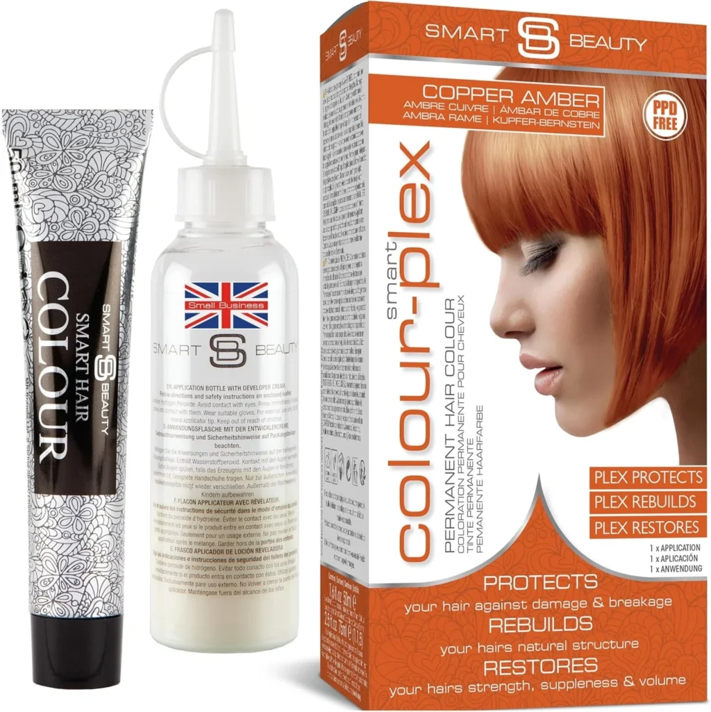 Amber Copper Hair Dye Permanent with Plex Hair Care, PPD free hair dye Grey Hair Coverage Hair kit, Ginger Permanent Hair Colour for women and men, Cruelty-Free Vegan by Smart Beauty