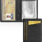 Unaone Slim Minimalist Wallet - Premium Crackle Leather Card Holder RFID Blocking Card Case with 8 Card Slots and 2 ID Window, Black, Minimalist