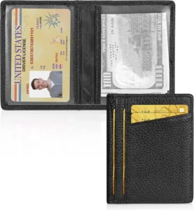 Unaone Slim Minimalist Wallet - Premium Crackle Leather Card Holder RFID Blocking Card Case with 8 Card Slots and 2 ID Window, Black, Minimalist
