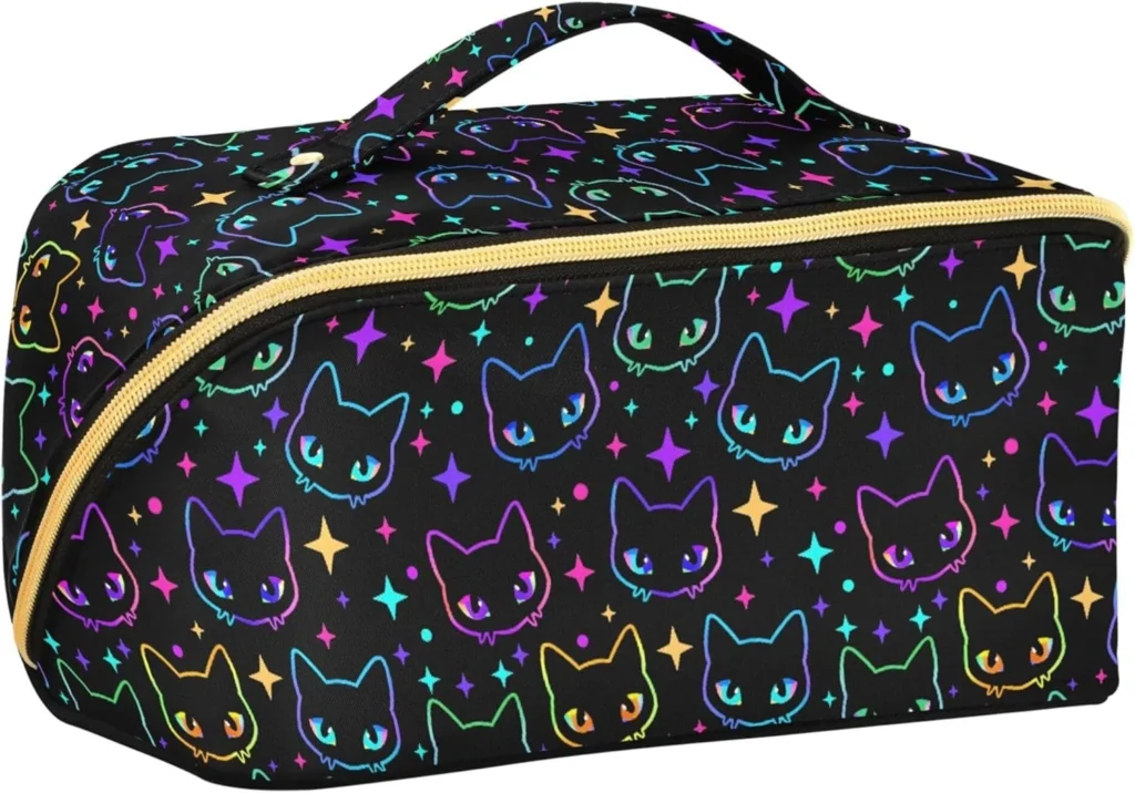 Makeup Organizer Bag, Halloween Black Bats Night Sky with Stars Travel Makeup Bags Makeup Vanity Case Large Capacity Rhombus Cosmetic Toiletry Bag for Girl Women Ladies, Halloween Theme 089, One Size