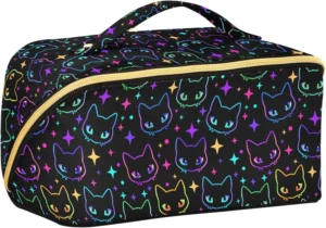 Makeup Organizer Bag, Halloween Black Bats Night Sky with Stars Travel Makeup Bags Makeup Vanity Case Large Capacity Rhombus Cosmetic Toiletry Bag for Girl Women Ladies, Halloween Theme 089, One Size