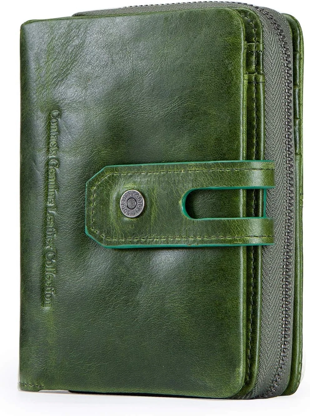 Contacts Genuine Leather Womens Trifold Coin Card Holder Clutch Zipper Purse Wallet