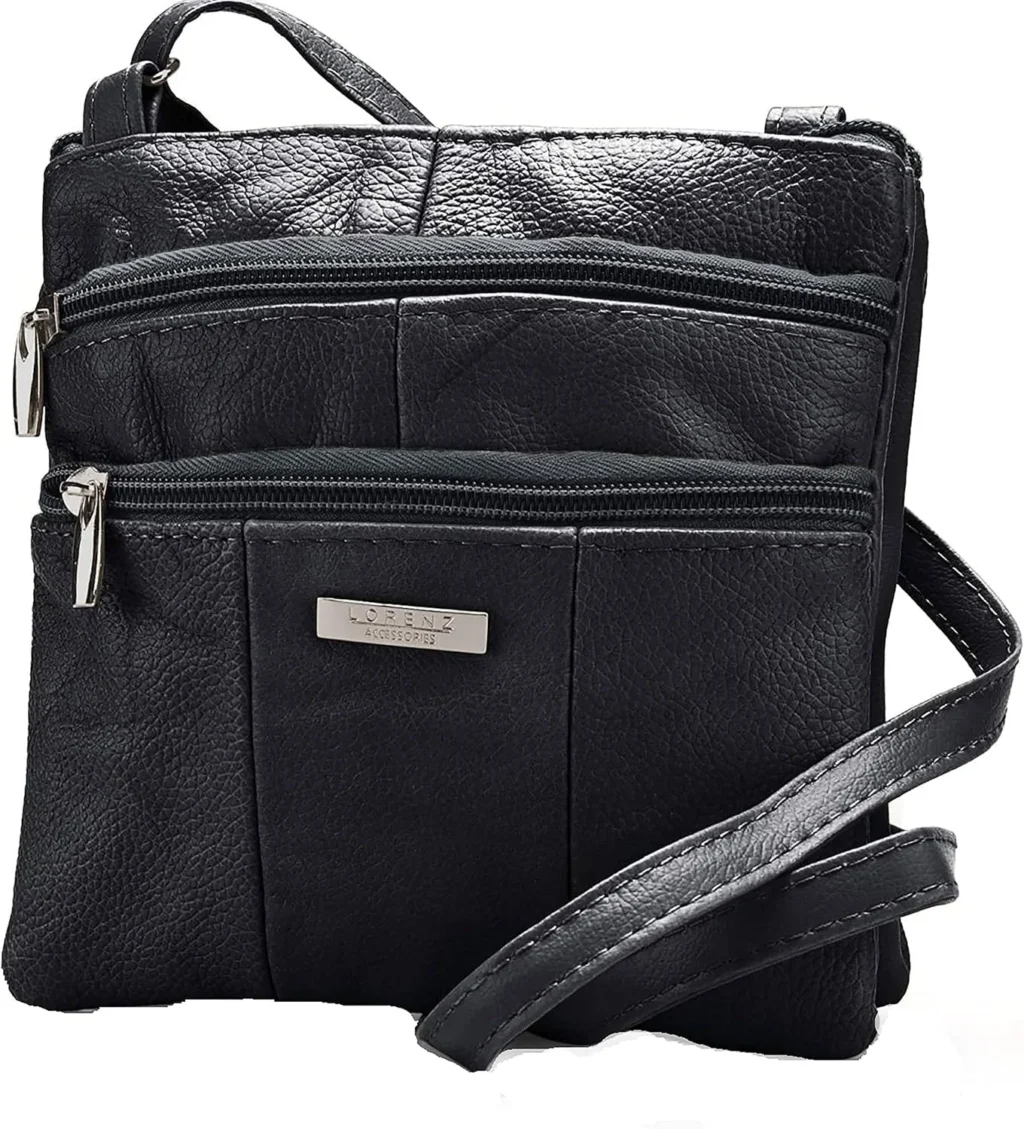 Lorenz Ladies Small Genuine Soft Leather Cross Body / Shoulder Bag (1) # 1941 - Black