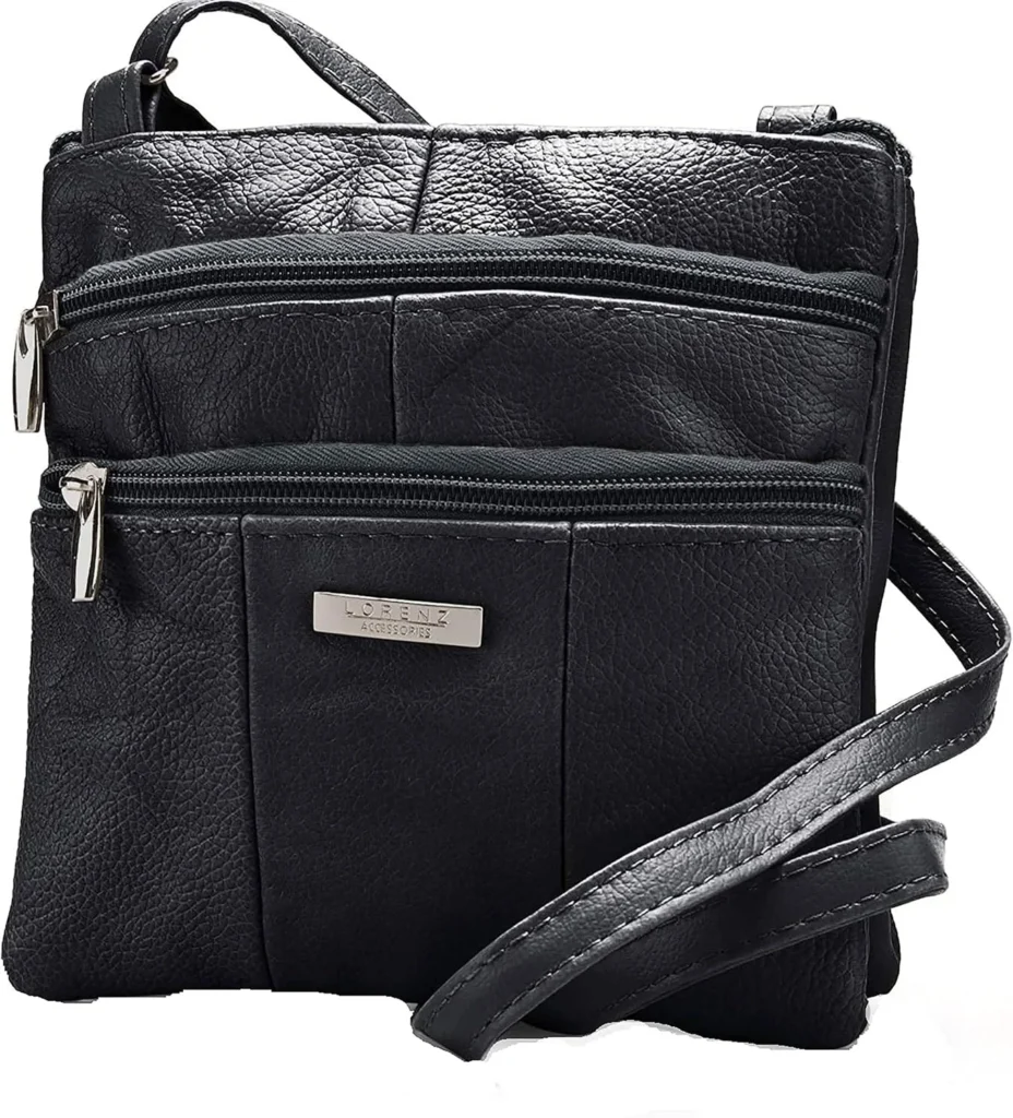 Lorenz Ladies Small Genuine Soft Leather Cross Body / Shoulder Bag (1) # 1941 - Black